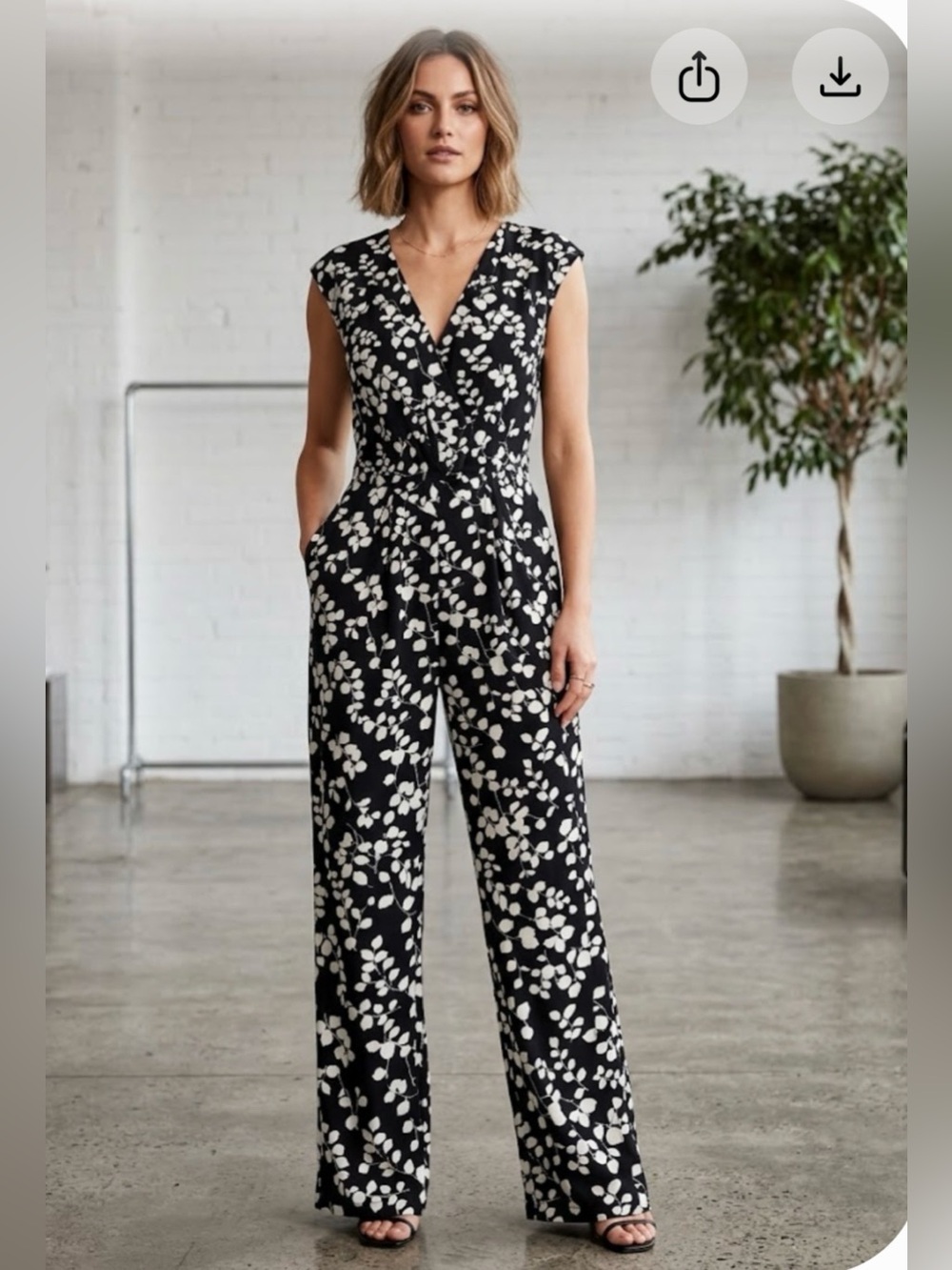 Eva Franco Black Jagger Jumpsuit with White Floral Dot Print